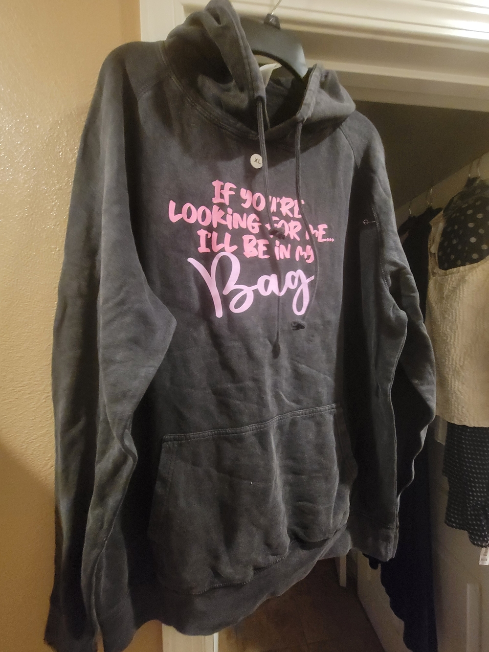 Women's Black Hoodie with Pink Script Graphic